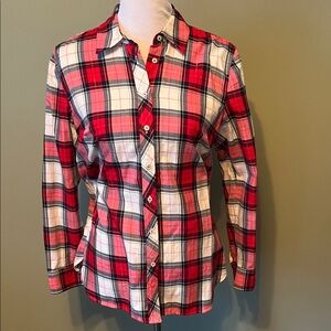 Talbots Vibrant Red and White Checkered Shirt